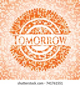 Tomorrow abstract orange mosaic emblem with background