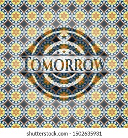 Tomorrow arabic badge. Arabesque decoration.