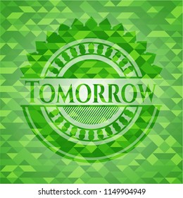 Tomorrow green emblem with mosaic ecological style background
