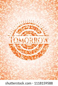 Tomorrow orange mosaic emblem with background