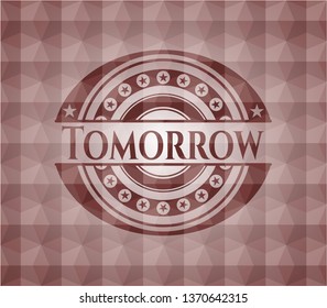 Tomorrow red seamless emblem with geometric background.
