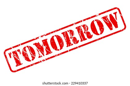 Tomorrow red stamp text on white