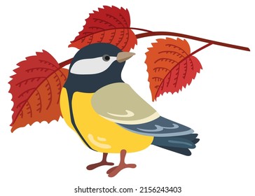 Tomtit forest bird. Hand drawn vector illustration. Suitable for website, stickers, gift cards, kid’s products.