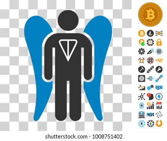 Ton Angel Investor icon with bonus bitcoin mining and blockchain images. Vector illustration style is flat iconic symbols. Designed for bitcoin websites.