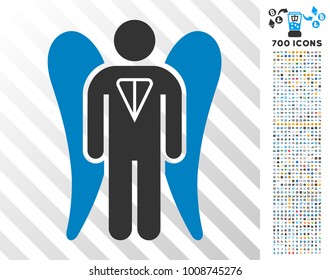 Ton Angel Investor pictograph with 700 bonus bitcoin mining and blockchain design elements. Vector illustration style is flat iconic symbols designed for blockchain apps.