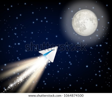 TON cryptocurrency flying to the moon like space rocket vector illustration. New cryptocurrency ico space wallpaper, poster.
