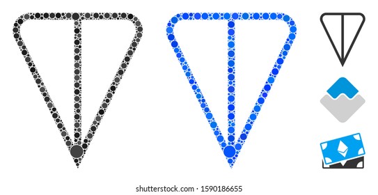 Ton currency composition of circle elements in variable sizes and color tints, based on ton currency icon. Vector circle elements are united into blue composition.