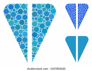 Ton currency composition of filled circles in different sizes and color tones, based on ton currency icon. Vector filled circles are organized into blue mosaic.