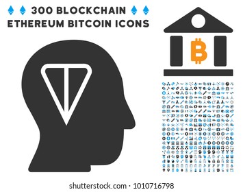 Ton Idea Head icon with 300 additional bitcoin images. Vector illustration style is flat iconic symbols designed for cryptocurrency software.