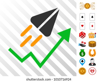 Ton Launch Trend Arrow pictograph with bonus casino images. Vector illustration style is flat iconic symbols. Designed for gamble websites.