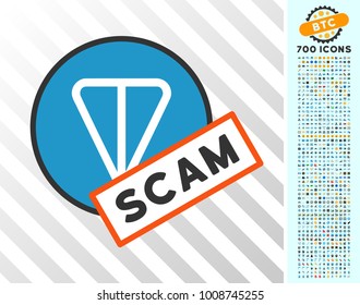 Ton Scam Label icon with 700 bonus bitcoin mining and blockchain pictograms. Vector illustration style is flat iconic symbols designed for crypto currency apps.