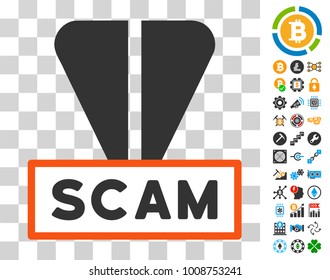 Ton Scam Label icon with bonus bitcoin mining and blockchain symbols. Vector illustration style is flat iconic symbols. Designed for crypto-currency websites.