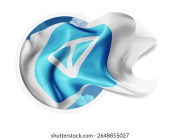 Ton, vector 3d flag against a blue sky, through a round hole on a white background