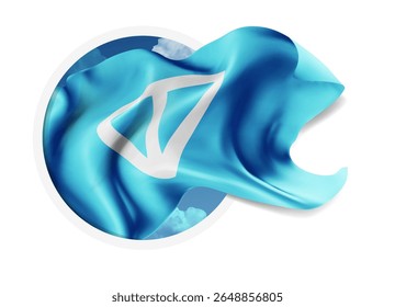 Tonelada, vetor 3d bandeira contra um céu azul, através de um buraco redondo em um fundo branco
