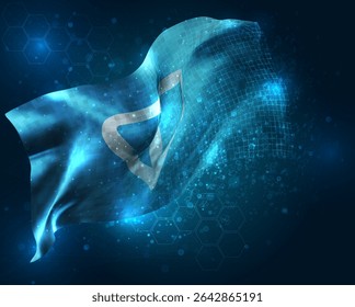 Tonelada, vetor 3d bandeira polígonos triangulares virtuais em um fundo azul