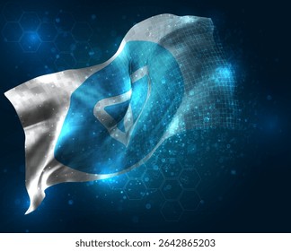 Tonelada, vetor 3d bandeira polígonos triangulares virtuais em um fundo azul