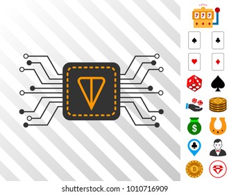 Ton Wallet Circuit icon with bonus gambling design elements. Vector illustration style is flat iconic symbols. Designed for gamble software.