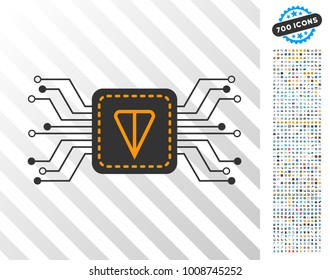 Ton Wallet Circuit pictograph with 700 bonus bitcoin mining and blockchain icons. Vector illustration style is flat iconic symbols designed for crypto-currency websites.