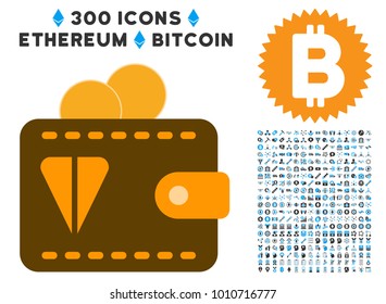Ton Wallet icon with 300 additional cryptocurrency pictographs. Vector illustration style is flat iconic symbols designed for blockchain software.