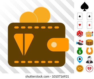 Ton Wallet icon with bonus gamble pictograms. Vector illustration style is flat iconic symbols. Designed for casino websites.