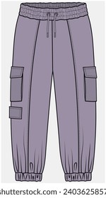 TONAL CARGO POCKET DETAILED JOGGER DESIGNED FOR TEEN AND KID GIRLS IN VECTOR ILLUSTRATION FILE