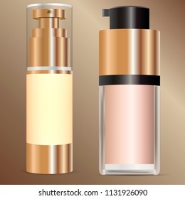 Tonal cream, concealer, base cosmetic package mockup set. Vector illustration for catalog, magazine, commercial. Ready for your design.