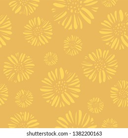 Tonal daisy abstract seamless pattern in yellow and gold. Great floral background for packaging, stationery, invitations and cards.  