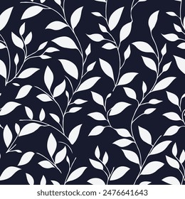 tonal floral leaves pattern vector on the dark blue background