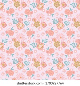 Tonal floral vector repeat on pink background. Perfect for home, kids, stationary, wrapping, scrapbooking.