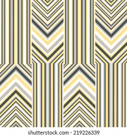 Tonal Gray, White and Yellow Variegated Ornate Chevron Pattern