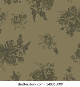 Tonal Seamless Roses Vector Pattern