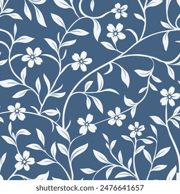 tonal white floral pattern vector on the blue background