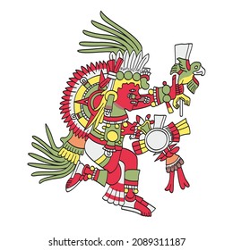 Tonatiuh, the fifth sun or Nahui Ollin, Aztec sun god. Should mankind fail, the fifth sun will go black, the world will be shattered by catastrophic earthquakes and the Tzitzimimeh will slay humanity.