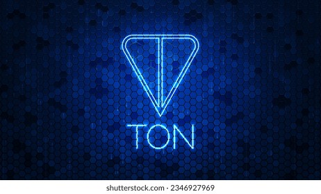 Toncoin cryptocurrency banner. Glowing ton sign. Vector illustration