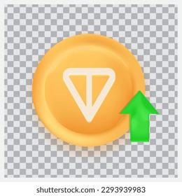 Toncoin (TON) crypto currency buy concept with green arrow  vector 3D icon isolated on transparent background