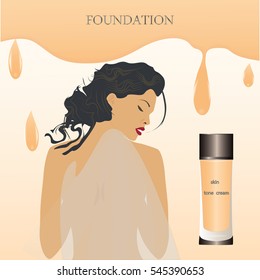 tone cream dripping glass vial woman creative vector art poster advertising cosmetics