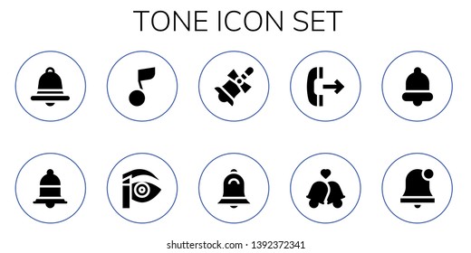 tone icon set. 10 filled tone icons.  Collection Of - Notification, Musical note, Eyebrow pencil, Bell, Outgoing call, Bells, Alarm bell