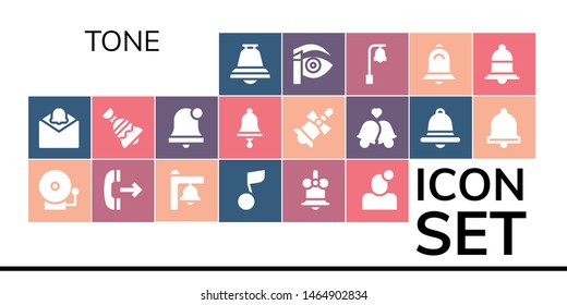 tone icon set. 19 filled tone icons.  Collection Of - Bell, Notification, Alarm bell, Outgoing call, Musical note, Bells, Eyebrow pencil