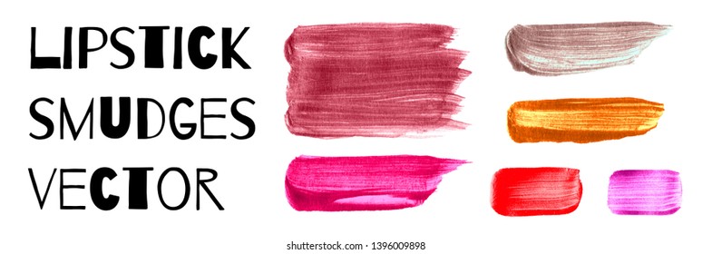 Tone strokes or lipstick smudges vector illustration. Sat of 3d realistic isolated concealer or makeup cosmetic smear on white background - Vector illustration