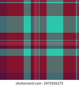 Tone texture check background, nostalgia textile plaid seamless. Tablecloth vector fabric tartan pattern in red and teal colors.