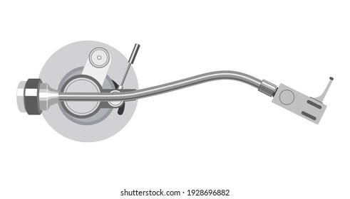 Tonearm top view. Part of a vinyl record player. Vector illustration 