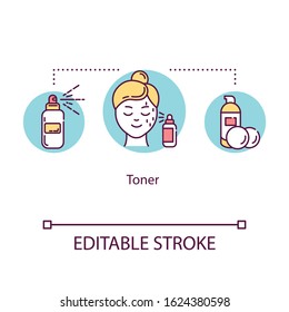 Toner concept icon. Cosmetic spray product. Facial skincare. Female beauty and self-care. Cleanser idea thin line illustration. Vector isolated outline RGB color drawing. Editable stroke