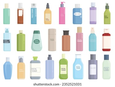 Toner icons set cartoon vector. Skin eye. Face makeup