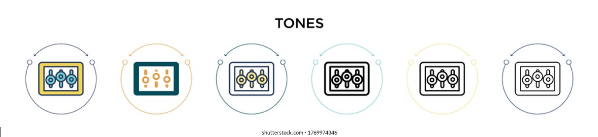 Tones Symbol in vollem, dünner Linie, Umriss und Strich Stil. Vektorgrafik von zwei farbigen und schwarzen Tönen Vektorsymbole kann für mobile, ui, web-basierte