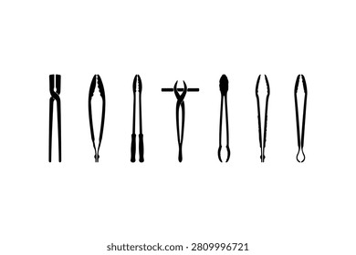 Tong Silhouette Vector Icon Collection Set