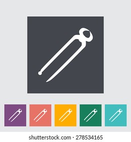 Tong. Single flat icon on the button. Vector illustration.