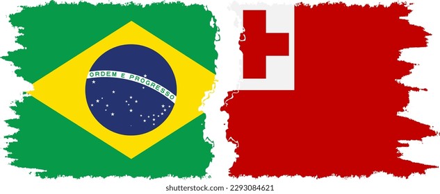 Tonga and Brazil grunge flags connection, vector