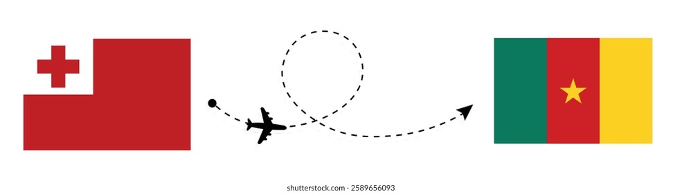 Tonga to Cameroon Flight Travel by Air. Nuku'alofa to Yaoundé Flight Travel Concept Vector Art. Tonga and Cameroon Flags Together.