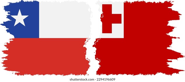 Tonga and Chile grunge flags connection, vector