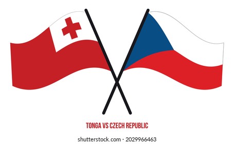 Tonga and Czech Republic Flags Crossed And Waving Flat Style. Official Proportion. Correct Colors.